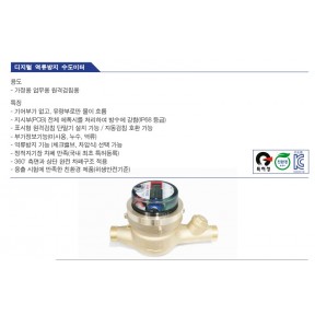 디지털 역류방지 수도미터 15mm 복갑건식/무연황동/디지털/역류방지, 100배율/1.6배수